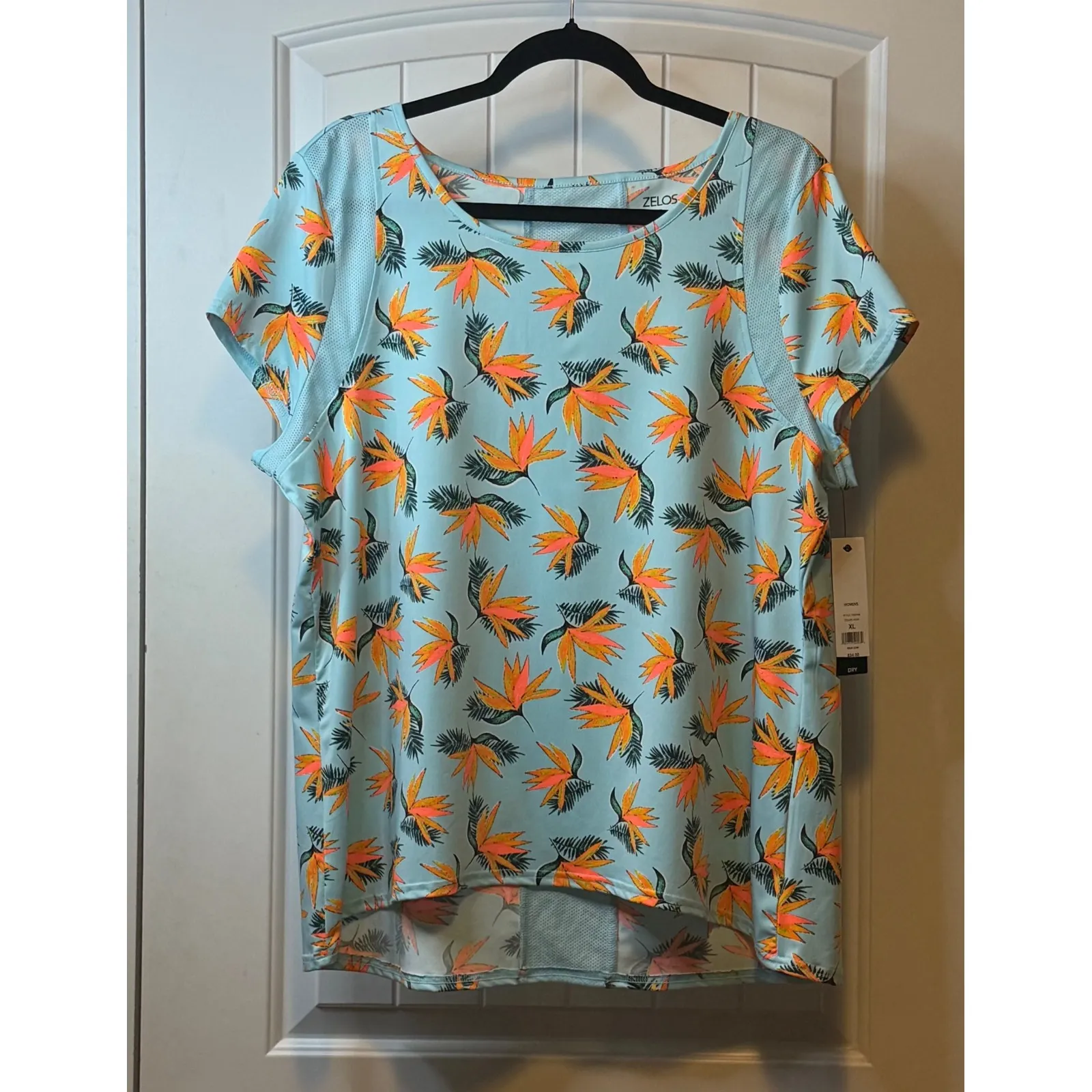 ZELOS Women XL Blue Bird‎ of Paradise Floral Print Activewear New Top Stretch # - Image 2