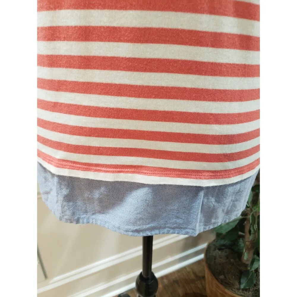 Tommy Hilfiger T-Shirt Women's Medium Red Striped Cotton Regular Fit Slit Hem - Image 10