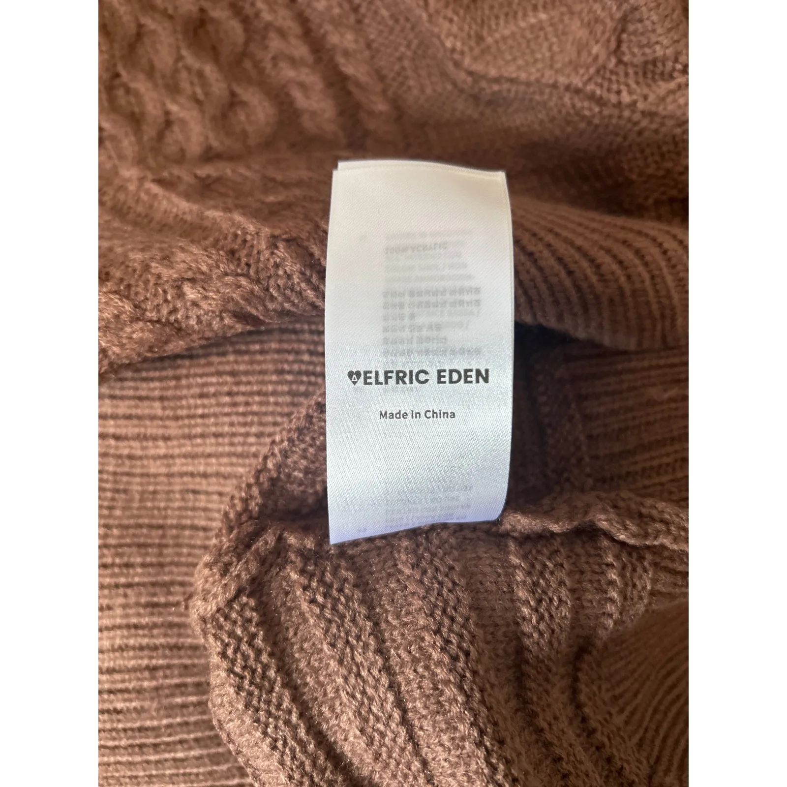 ELFRIC EDEN Brown Cable Knit Sweater Men's XXL Crew Neck Long Sleeve Pullover - Image 6