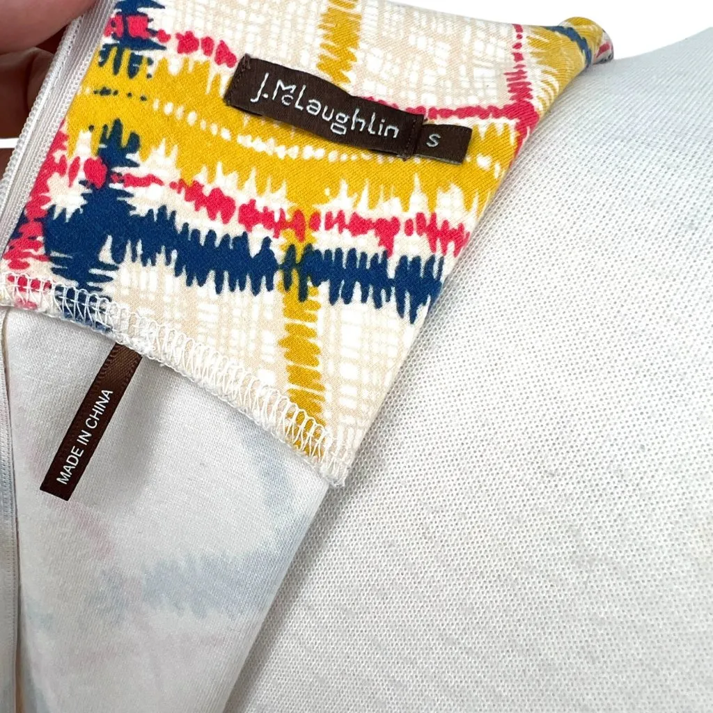 J.McLaughlin Plaid Shift Dress Sleeveless Yellow Cream Multi-Color Size Small - Image 7