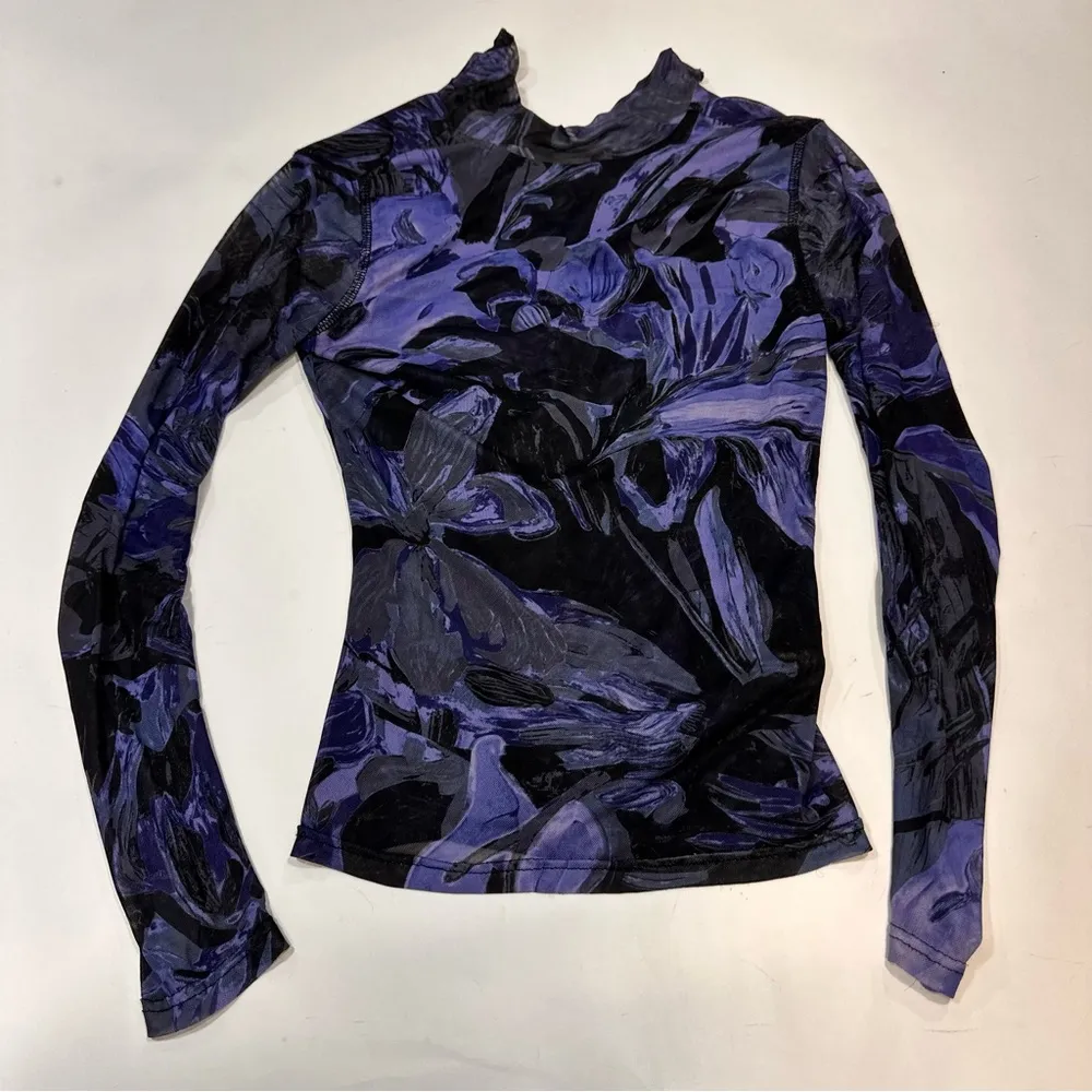 Prabal Gurung Abstract Floral Mesh Turtleneck Top Size Extra Small Black - Image 3