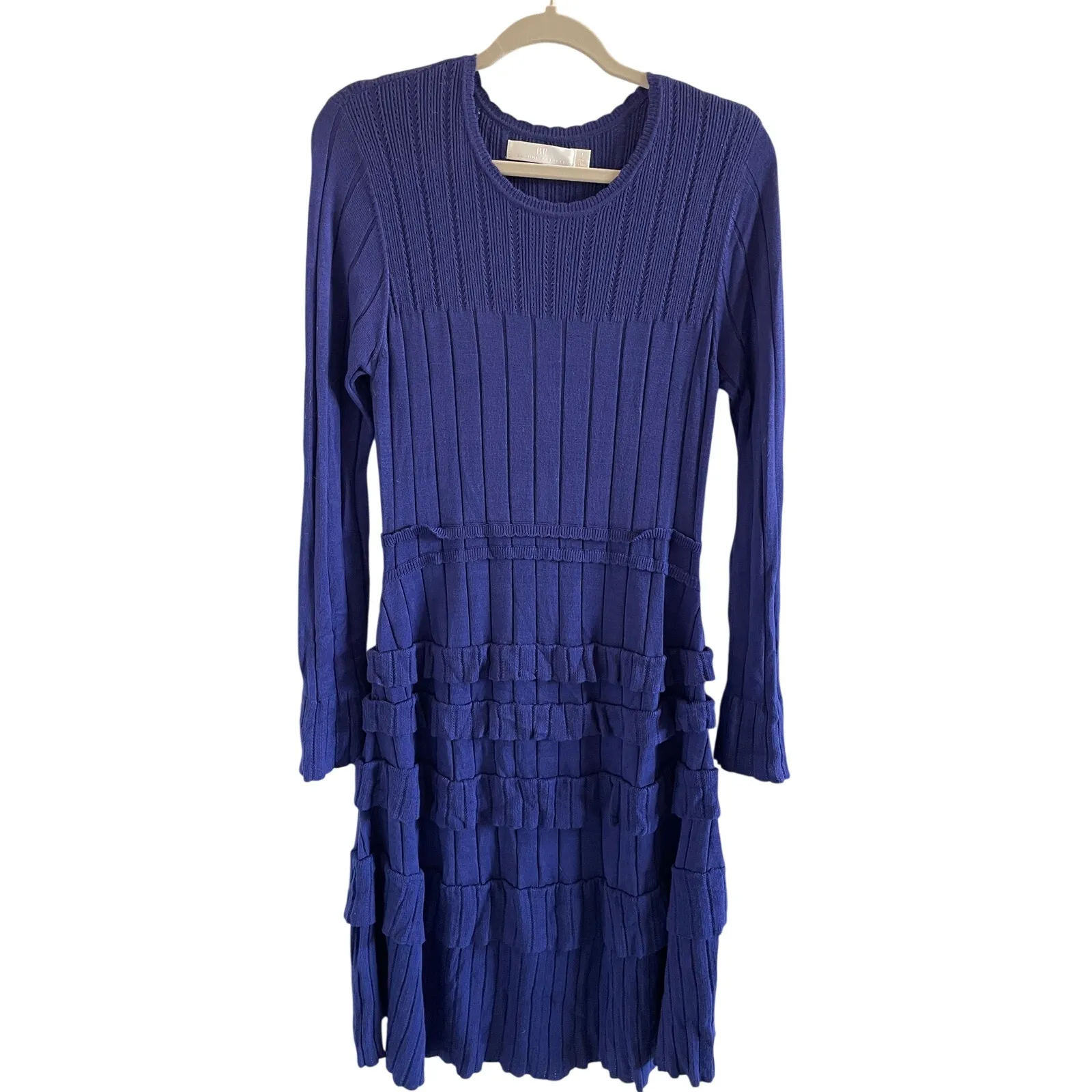 Rachel Parcell Rib Midi Sweater Dress with Pointelle Ruffles Purple Large - Image 2