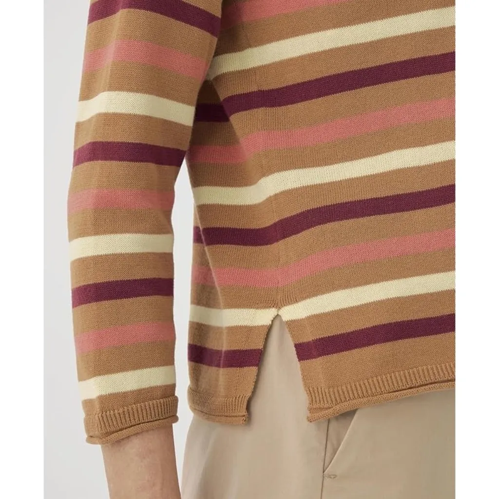 Pact Organic Cotton Wide Neck Sweater Warm Spice Striped Size SM - Image 7