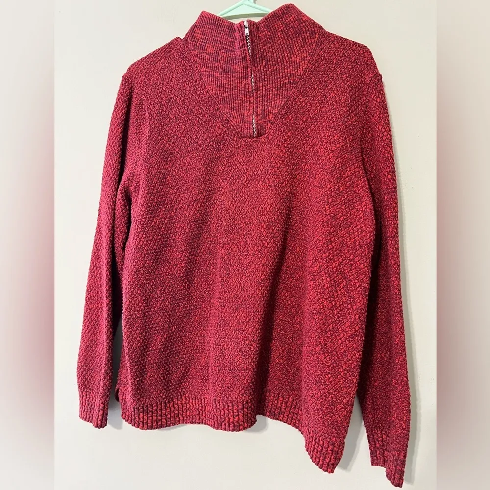 LANDS’ END size XL (18) pullover sweater 1/4 zip neck red burgundy quilted comfy - Image 12