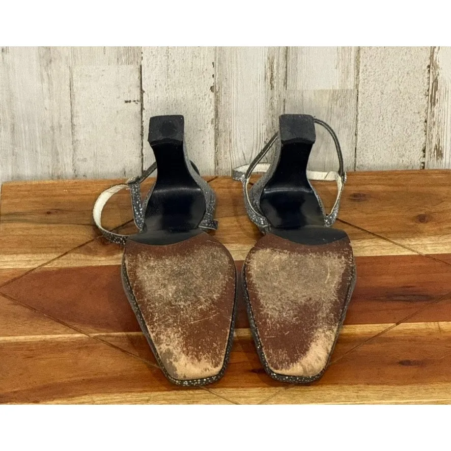 Stuart Weitzman Women's Silver Strappy‎ Block Heels Formal Size 9 - Image 5