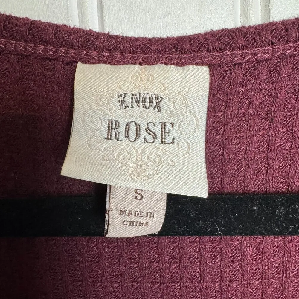 Knox Rose burgundy long sleeve waffle knit top lace detail size small O33 - Image 5
