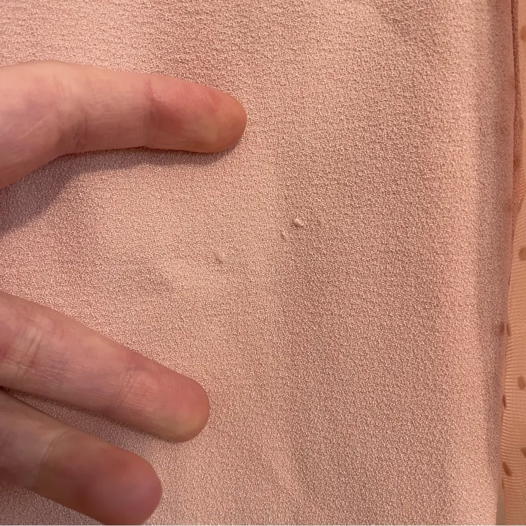 VINCE CAMUTO Mesh Dot Sleeve Knee Length Shift Dress Bow Neck Blush Pink Party - Image 8