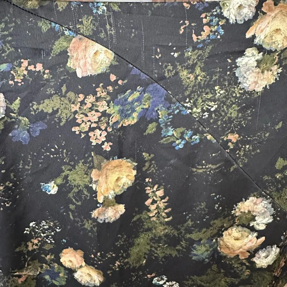 Vince Floral Satin Asymmetrical Skirt Petal Glow Rose Field Women's Black Size 0 - Image 5