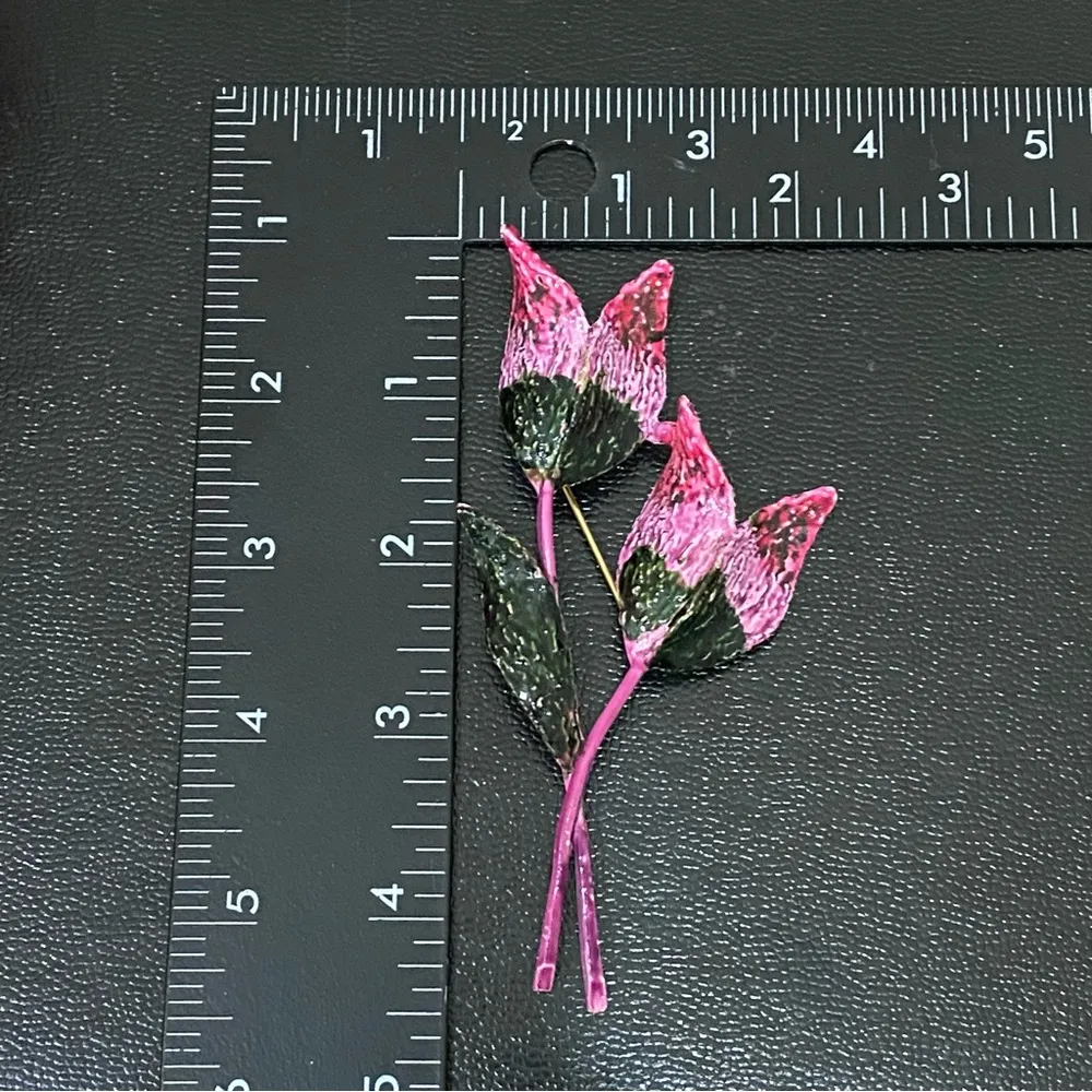 Vintage ART Signed Arthur Pepper Pink Tulip Flower Enamel Brooch Pin - Image 10