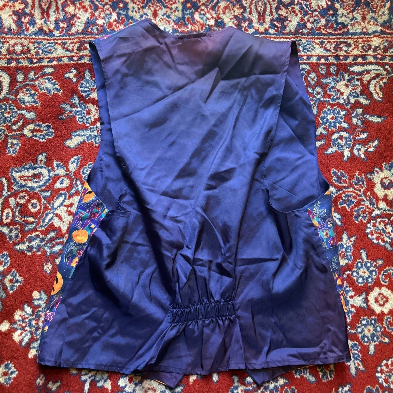 Vintage 90s Vest Halloween NYC Purple Orange Pumpkins Bats Witches Size M - Image 6