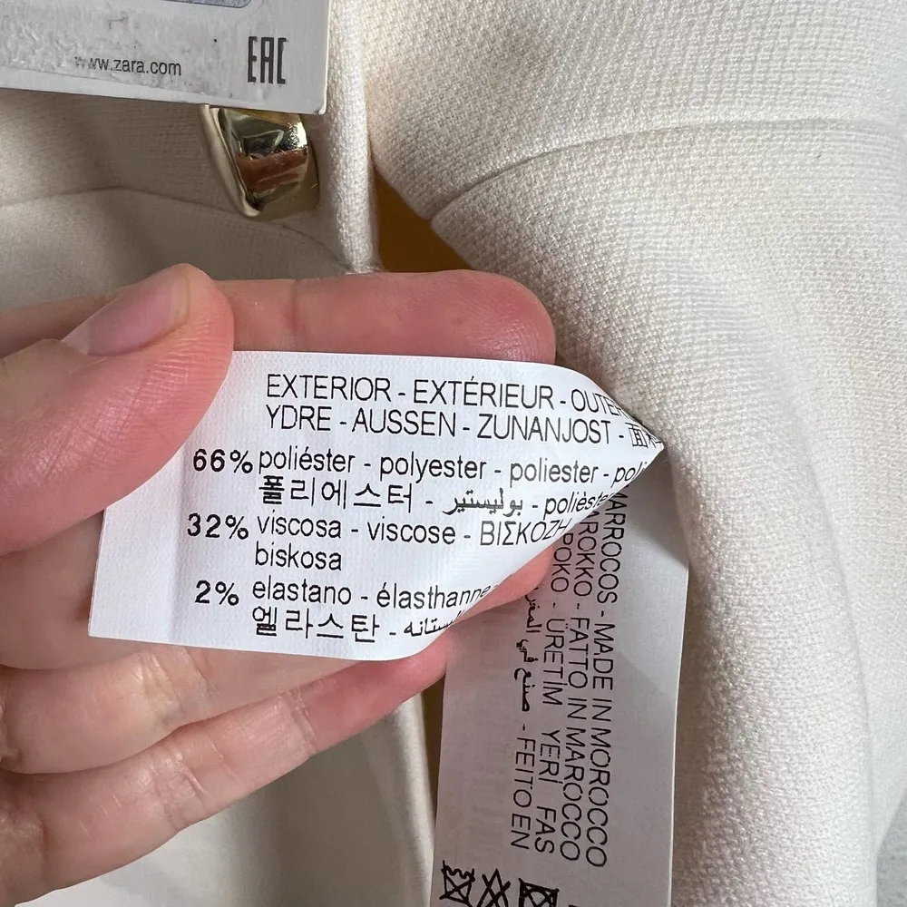 Zara Cream Collarless Button Front Single Breasted Blazer Jacket Size L - Image 8