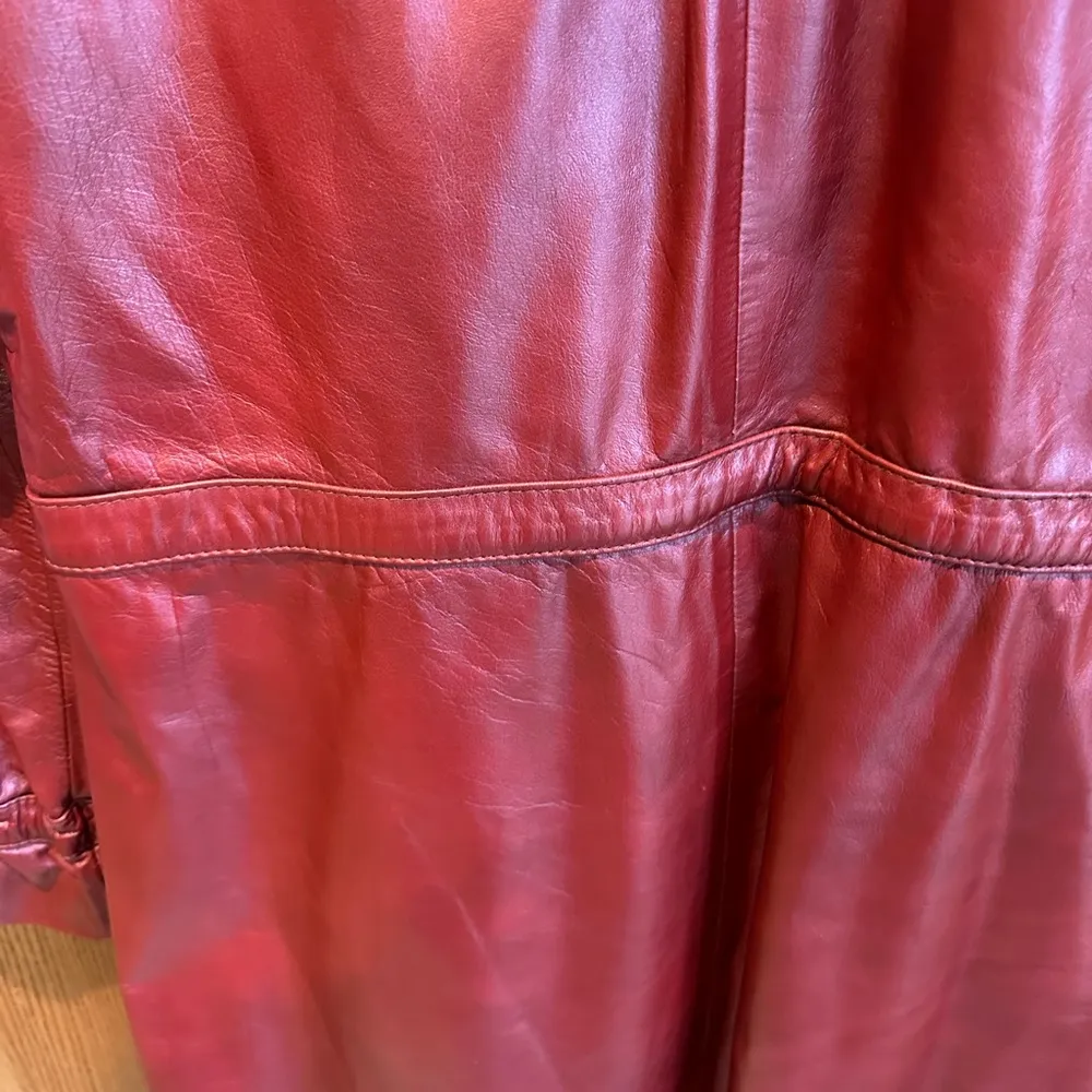 Oxblood Red Leather Trench Coat Vintage Sz M/L Sz 13/14 Fashion Designer Duster Size M - Image 7