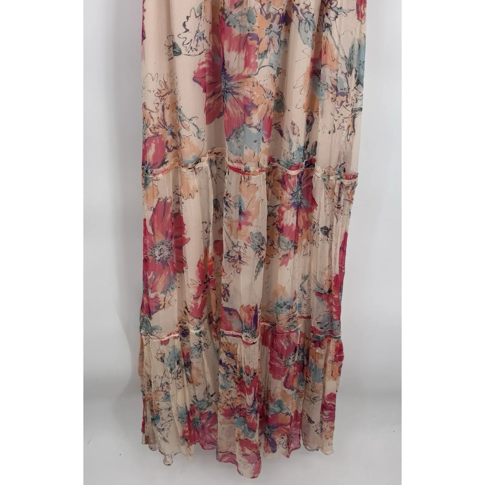 Greylin Tiered Romantic Maxi Dress Small Silk Floral Cottagecore Fairy Boho - Image 9
