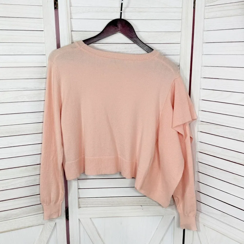Zara Side Frill Ruffle Sleeve Crop Sweater Peach Small - Image 10
