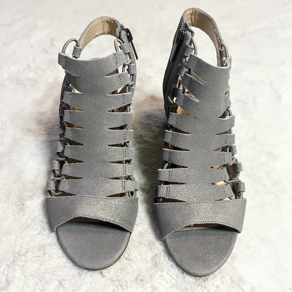 Vince Camuto Silver Gray Caged Gladiator Heeled Sandals Size 7 - Image 2