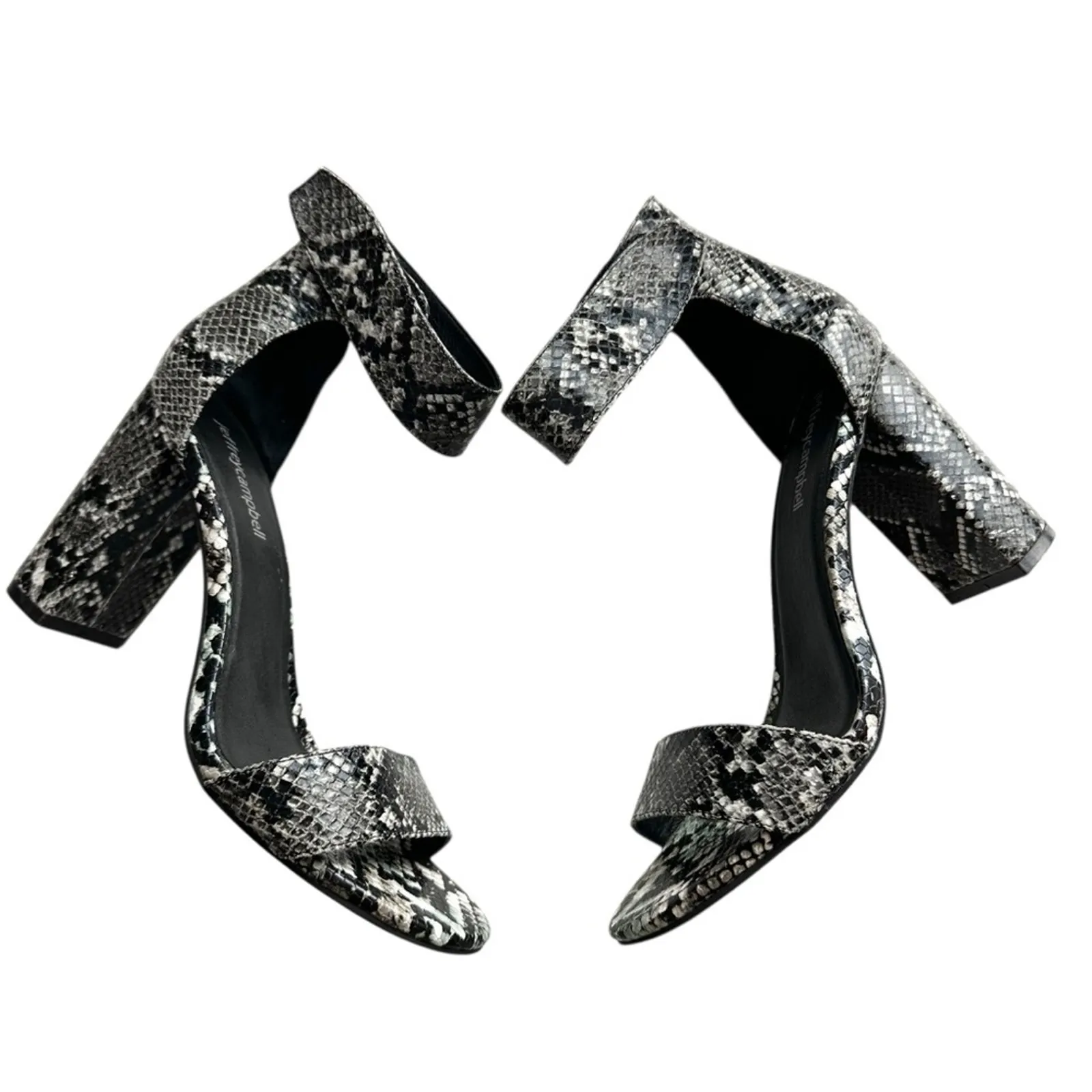 Jeffrey Campbell Lindsay Heeled Sandals Black Grey Snake Animal Print Size 7.5 - Image 5