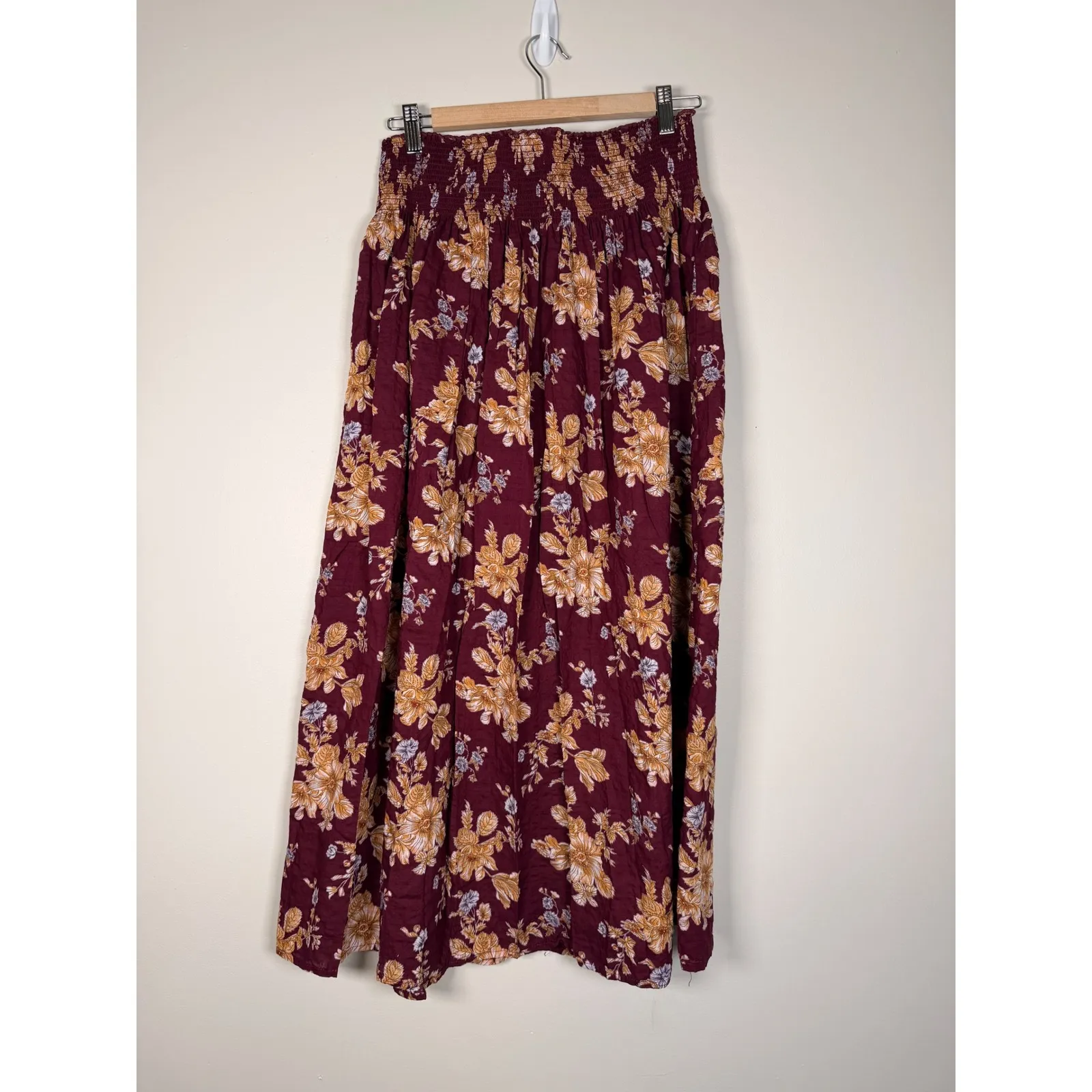 Natural Life Burgundy Floral Smocked Maxi Skirt LXL Boho Cottage - Image 2