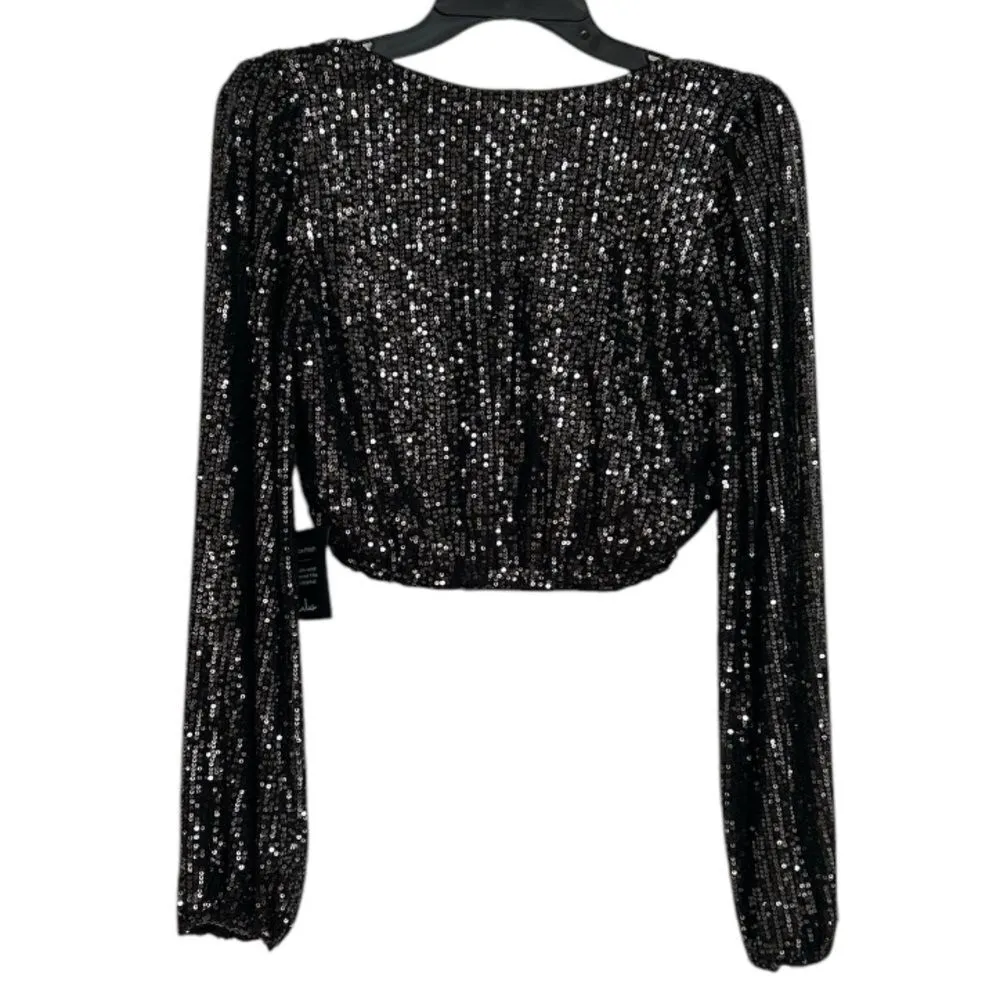 Lulus Shining with Confidence Black Sequin Crop Top Size Small New with Tags - Image 4
