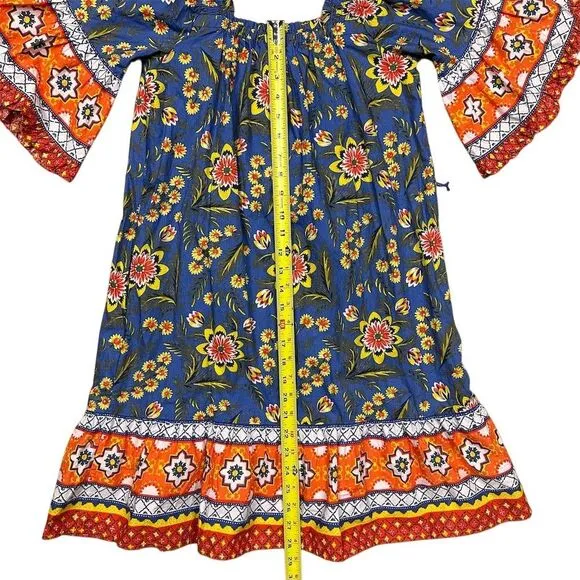 Joie Chloris Square Neck Dress‎ XS Baja Blue Orange Floral Peasant Summer Boho - Image 5