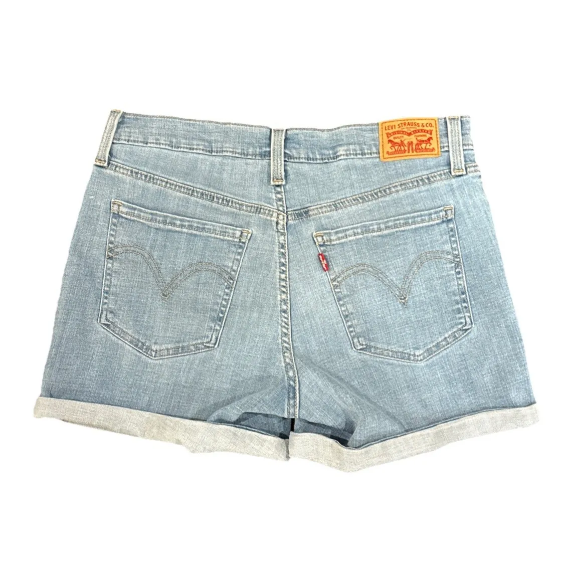 Levi Strauss Womens Size 29 Mid Length Denim Jean Shorts Blue Cuffed Rolled - Image 2