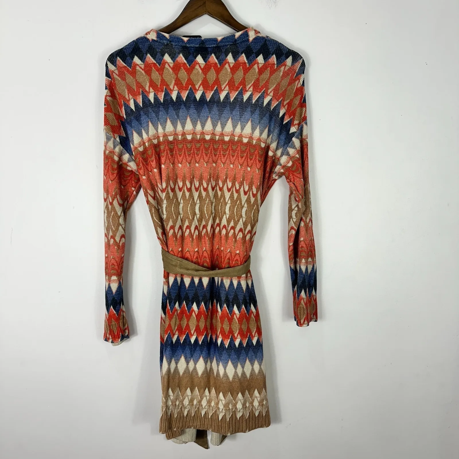 Chico's Cardigan L‎ Southwestern Tribal Chevron Belted Duster Open Front Boho - Image 2