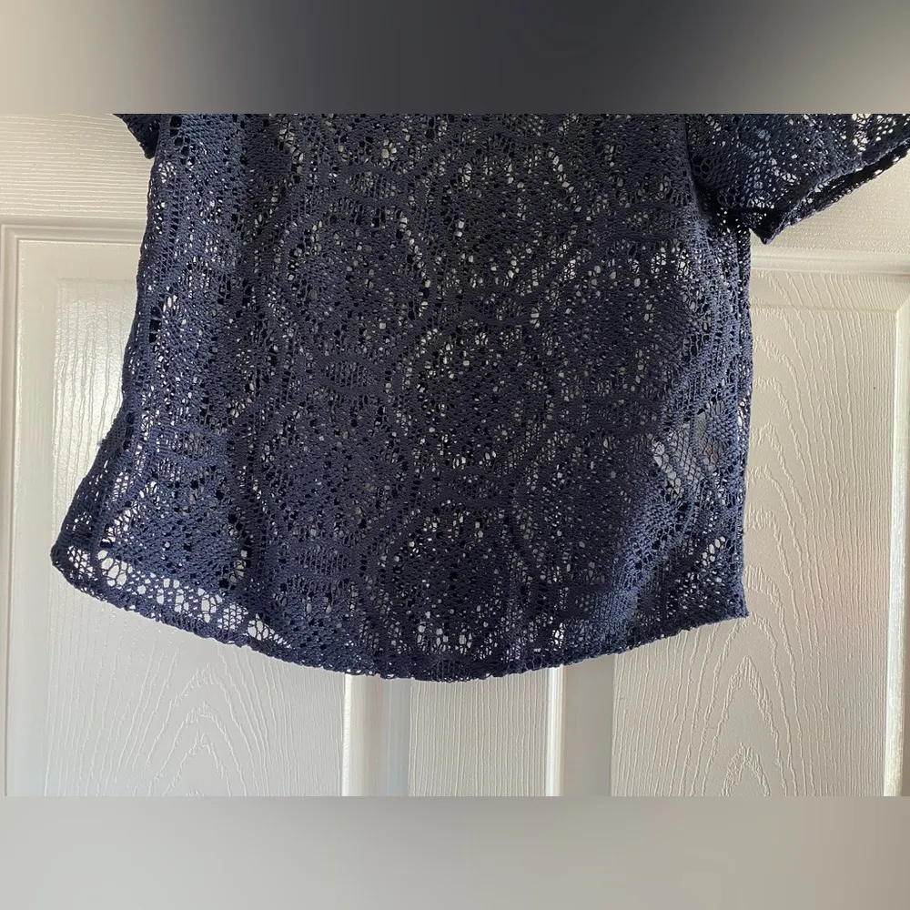 Banana Republic Petite Crochet Lace Blouse Short Sleeve Crewneck Blue Women's S - Image 2