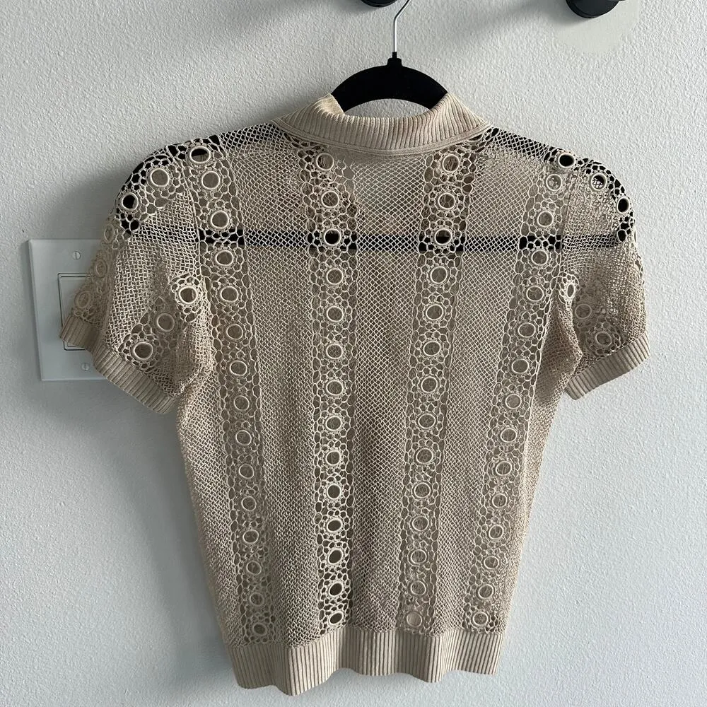 Vintage Crochet button up short sleeve shirt - Image 6