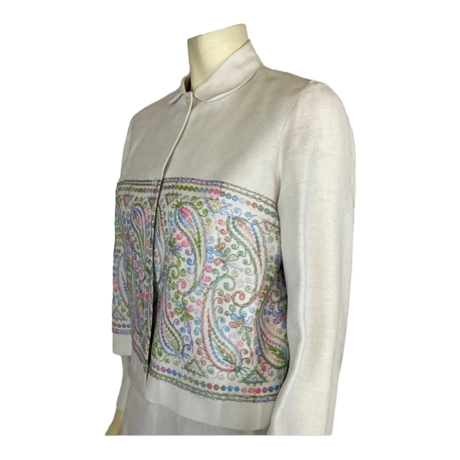 Anne Fogarty x Kassel Boutique Embroidered Linen Skirt Suit 1960s medium White - Image 4