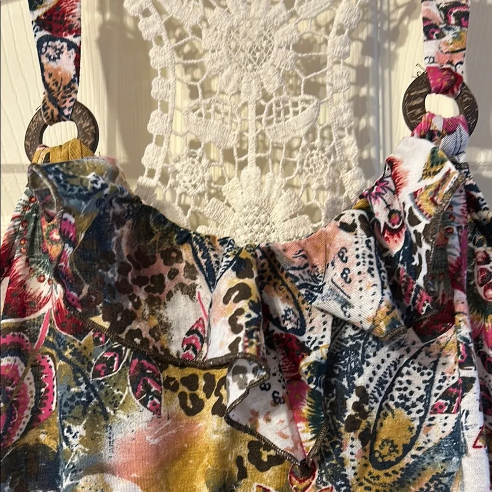 Self Esteem Floral Crochet Strap Tank Top Small - Image 2