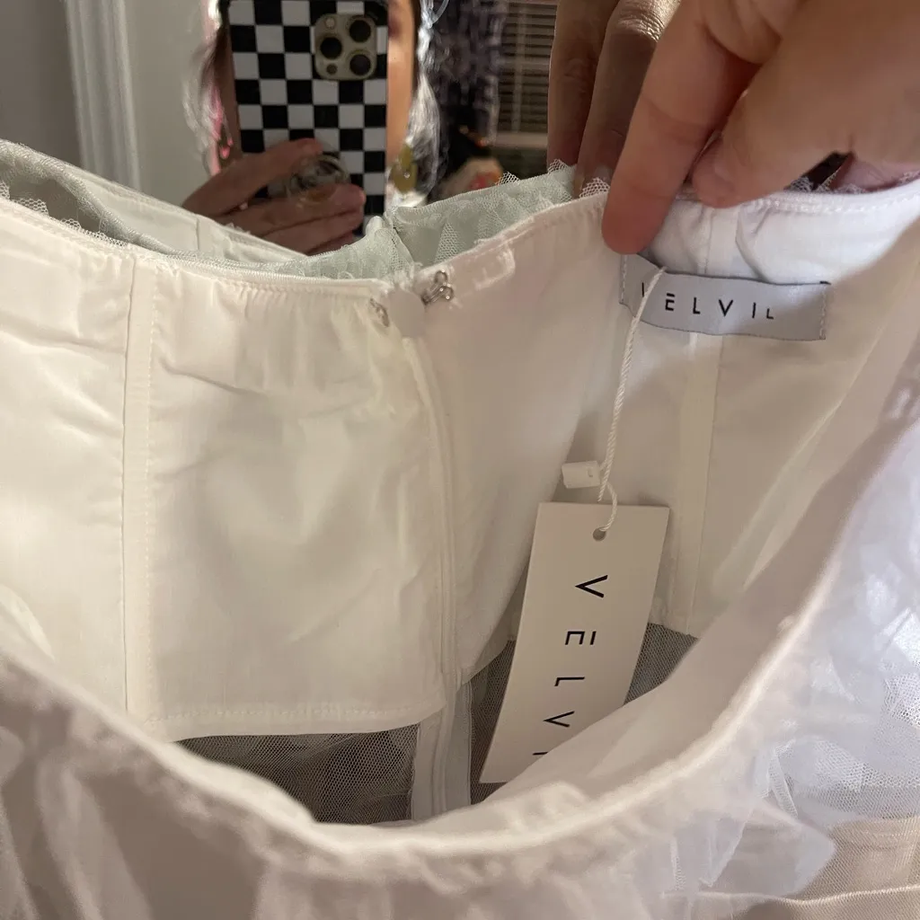 NWT Women’s Velvi Georgia Strapless White Layered Tulle Mini Dress ALine Bridal Size L - Image 11
