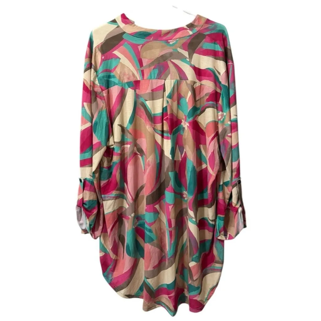 Carole Christian Women Long Sleeve Tunic Top Size 2X Stretch Hippie Modern City - Image 2