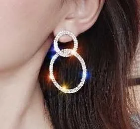 Women's Sparkling Double Hoop Earrings Gold - Image 3