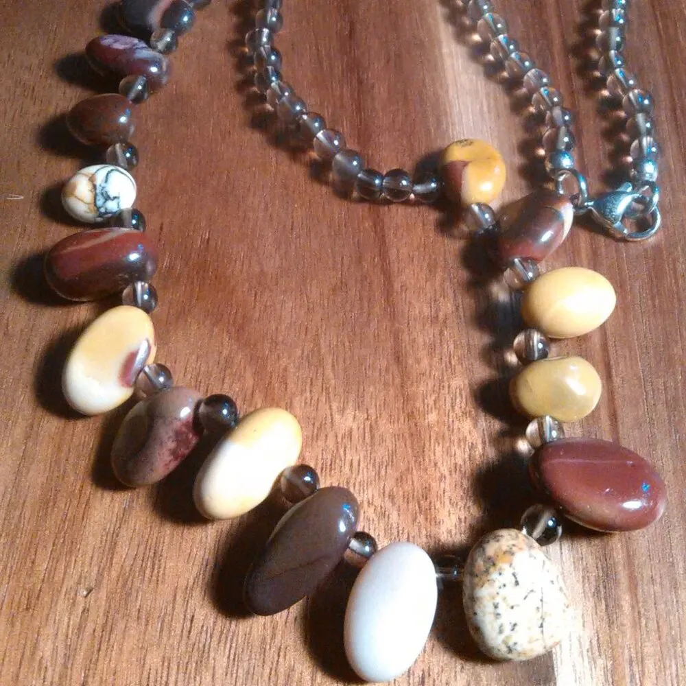 Mookite and Brazilian Smokey Quartz Stainless Steel Necklace - Image 7