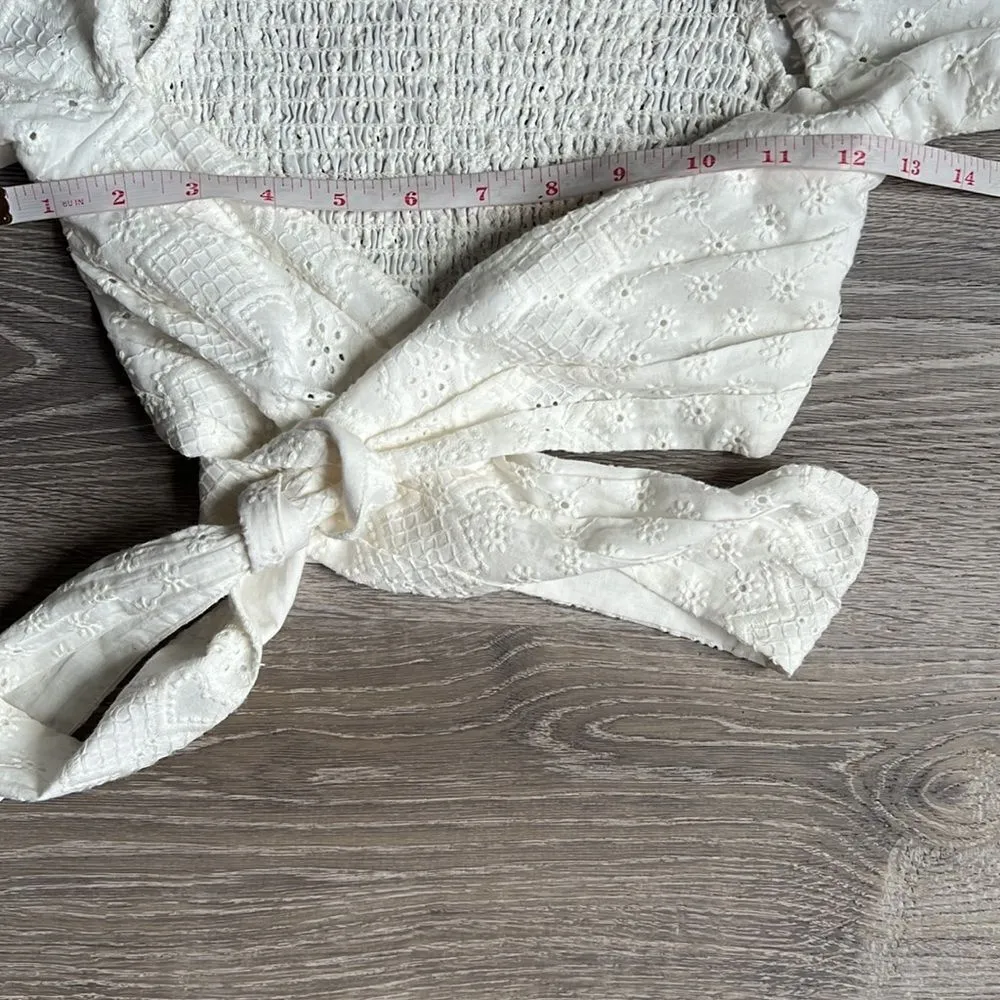 For Love & Lemons Charlotte Eyelet Wrap Top in White Heart - Image 7