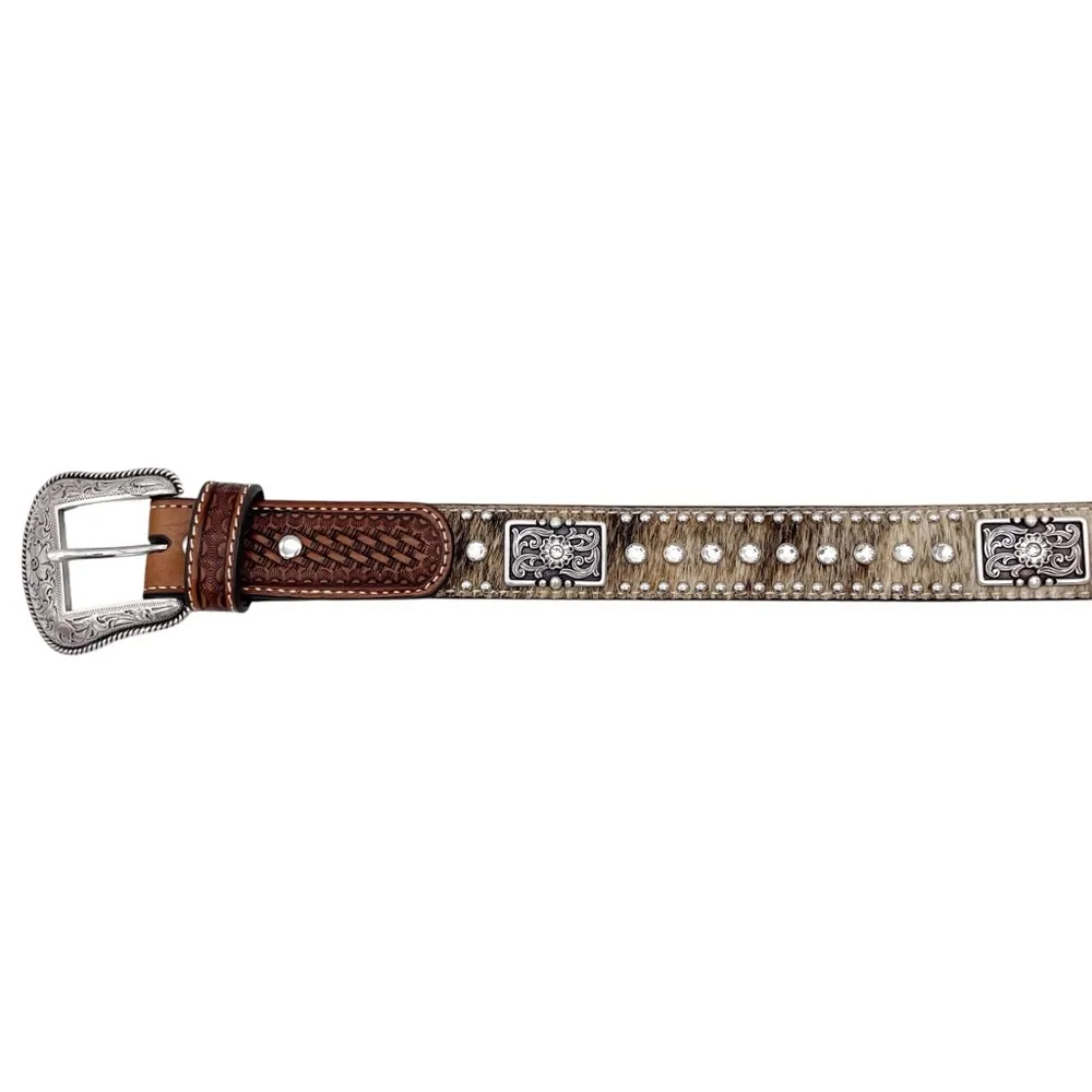 Nocona Brown Tooled Leather Belt Hair - Image 6