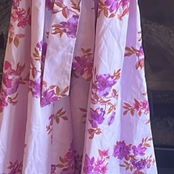 Flying Tomato Lavender Purple Floral Tie Sash Puffed Sleeve Long Dress New - Image 6
