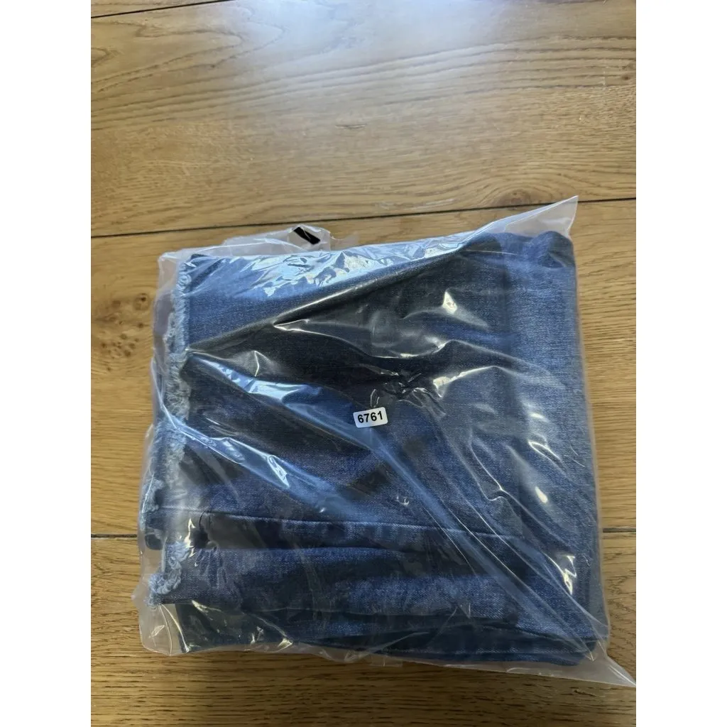 Risen High Rise Raw Hem Blue Ankle Straight Leg Jeans Women Size 13 Style# 1085 - Image 14