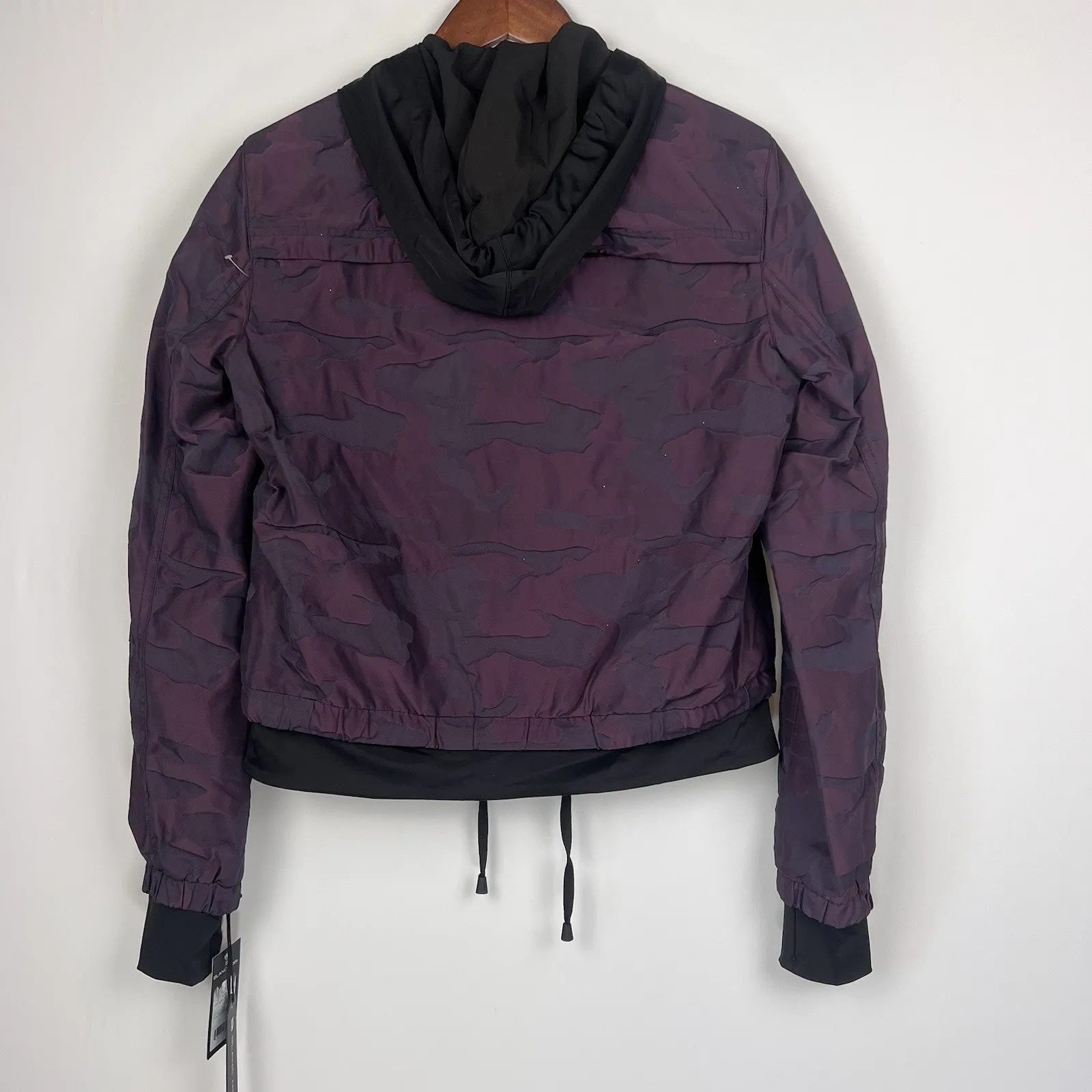 Blanc Noir Purple Camo Hooded S Women's Bomber Jacket Zip Up - Image 4