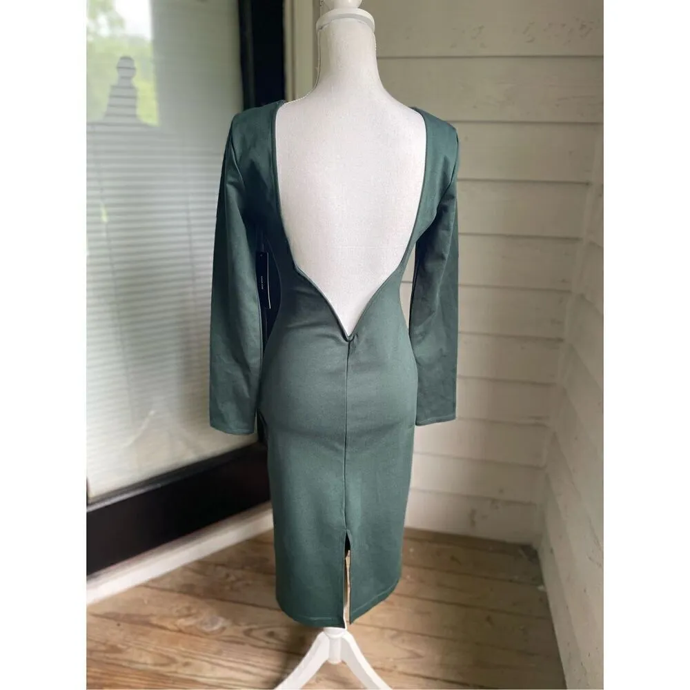 NWT Lulus Olive Green Open Back Long Sleeve Round Neck Dress Size L Party Knee L Size L - Image 15