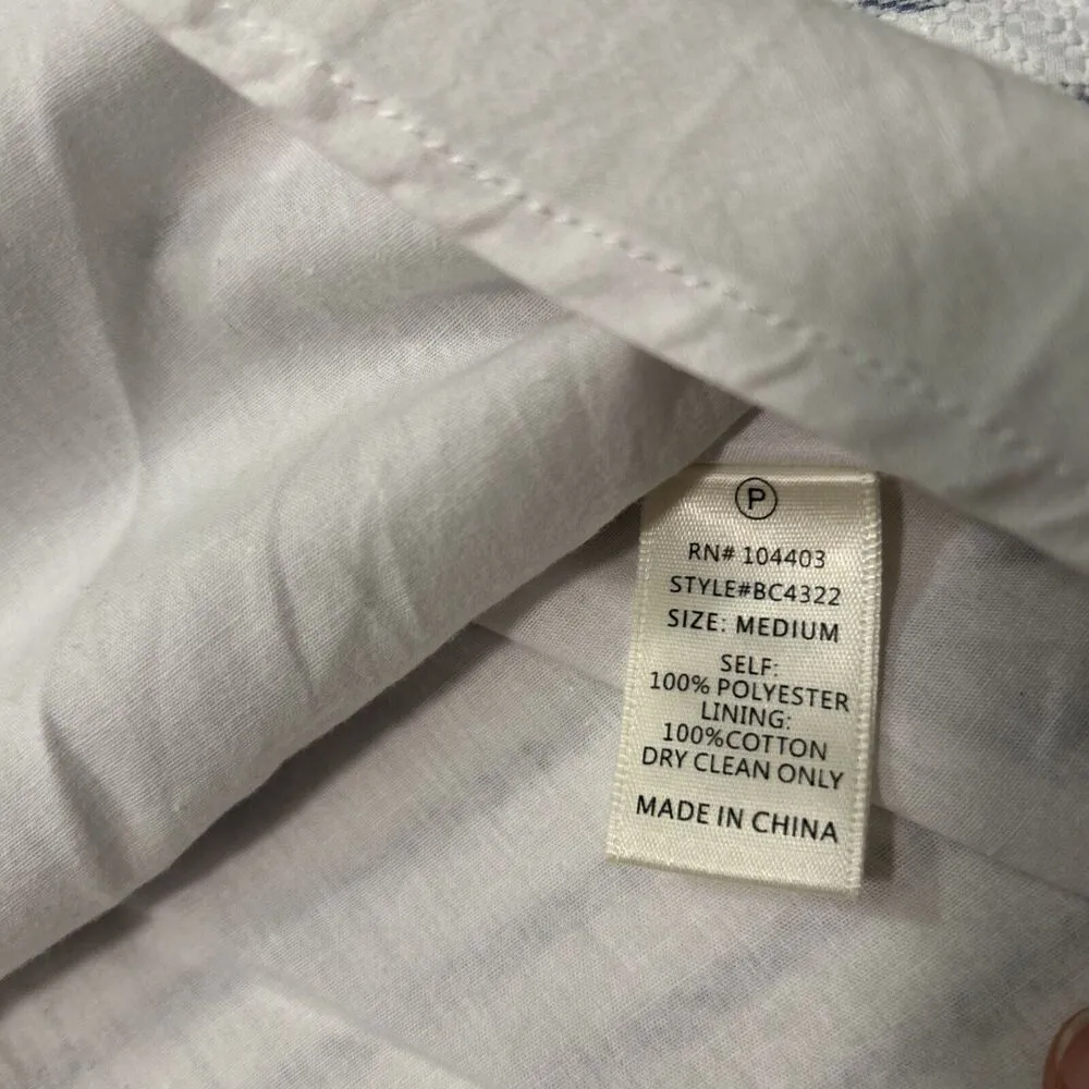 JOA Los Angeles Women M Woven Striped Bow Fit Flair Dress Blue White Short Casua - Image 4