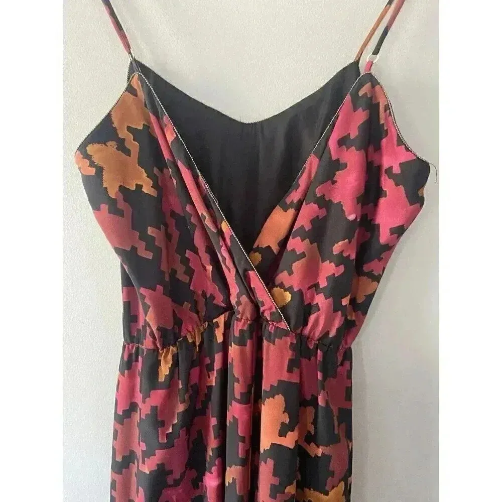 LAVENDER BROWN Orange Pink Burgundy Fall Houndstooth Maxi Dress Size S Small - Image 6