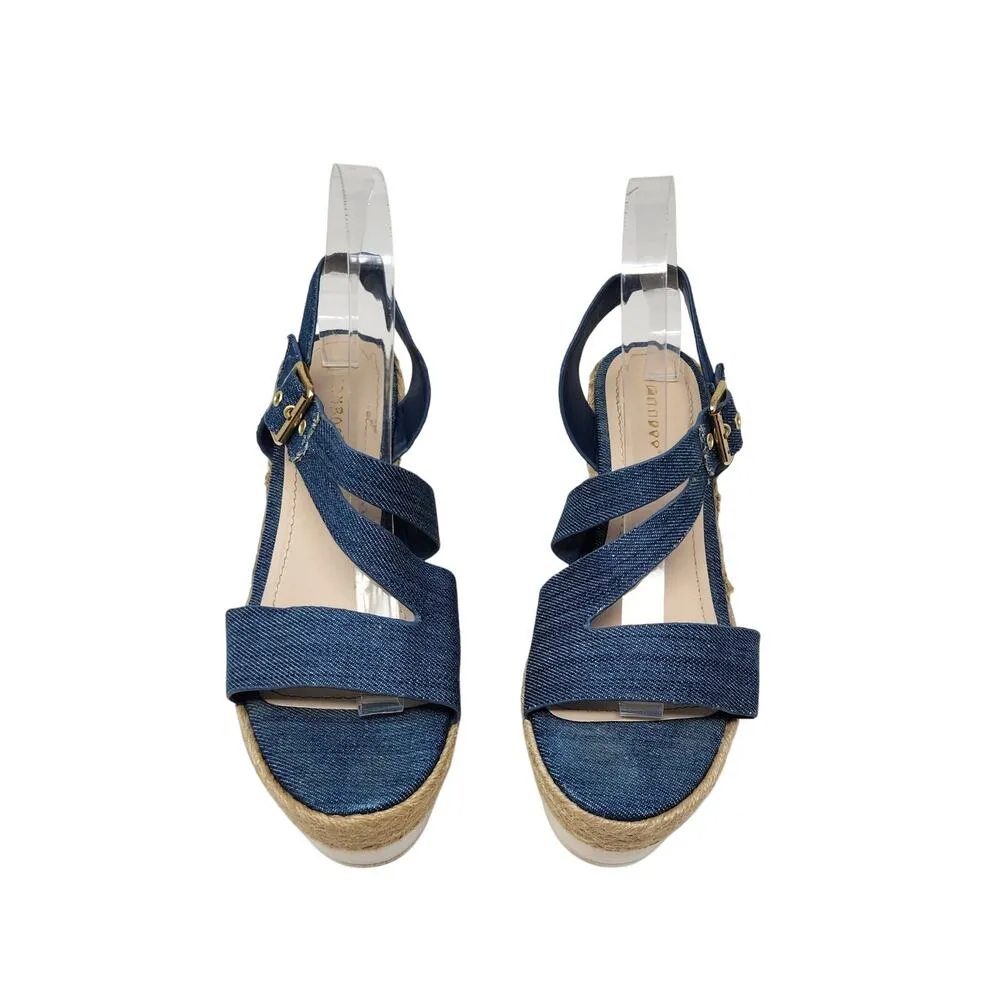 Bamboo Open Toe Platform Wedge Sandals Buckle Ankle Strap Blue Denim Size 7.5 - Image 4