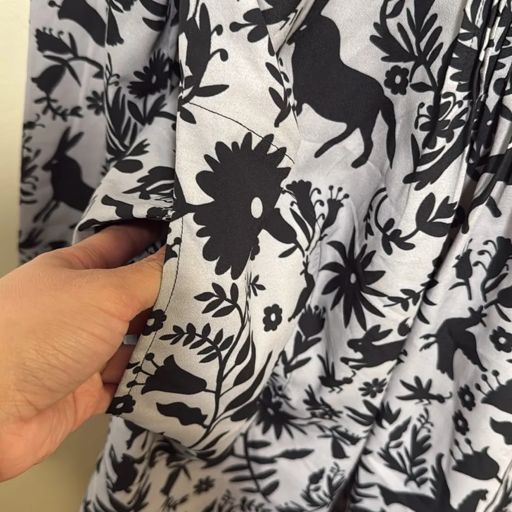 eShakti Pintuck pleat flora fauna print crepe tunic pockets woman size Large 14 - Image 5