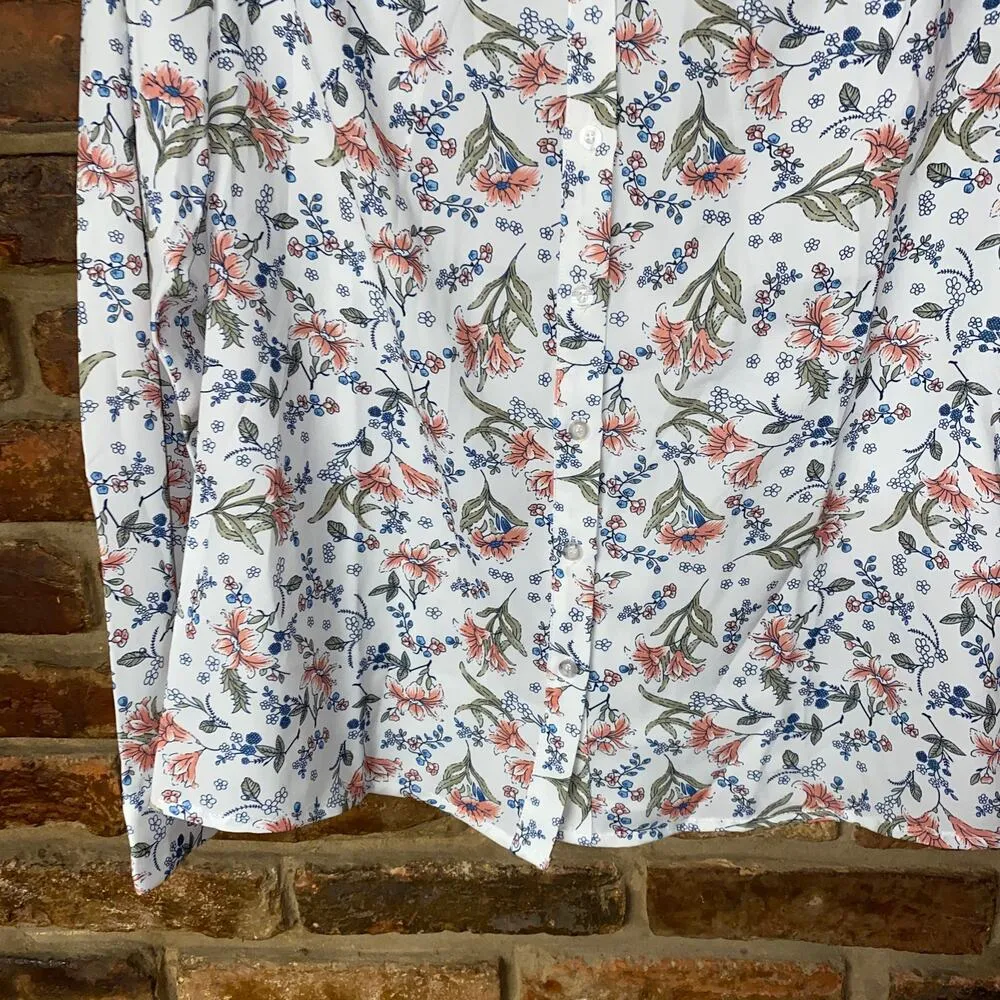 Allegra K White Floral Long Sleeve Button Down Shirt Women's Size XS - Image 3