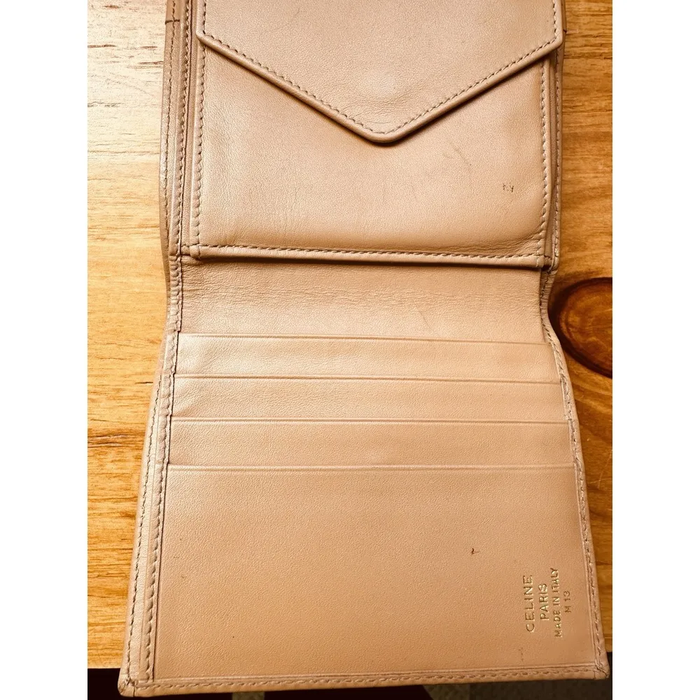Celine Macadam Logo Embossed Brown Leather Small Tri-Fold Wallet Authentic - Image 4