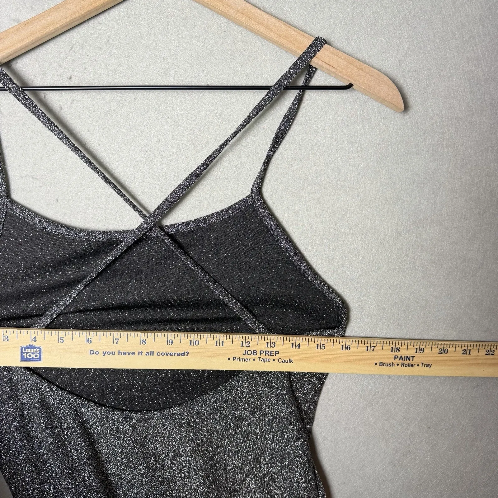 Magia USA Black Silver Shimmer Maxi Dress Cross Cross Back Women’s Size L Size L - Image 7