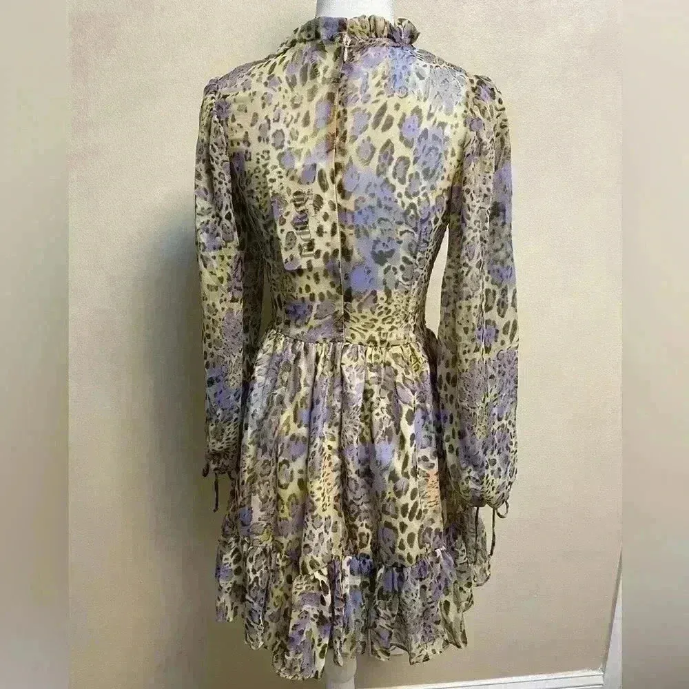 Indikah‎ by Angel Biba dress midi leopard print chiffon smocked A line.Small NWT - Image 7