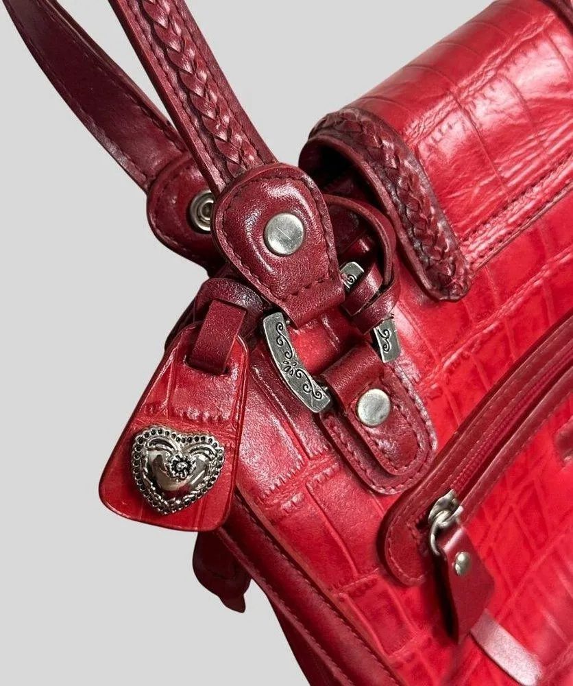 Marc Chantal Croc Embossed Faux Leather Handbag With Heart Accent Hardware Red - Image 3