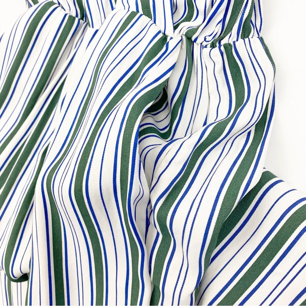Maje Pando Pandora Striped Twill Relaxed Jumpsuit: Green/White/Blue Faux Wrap - Image 9