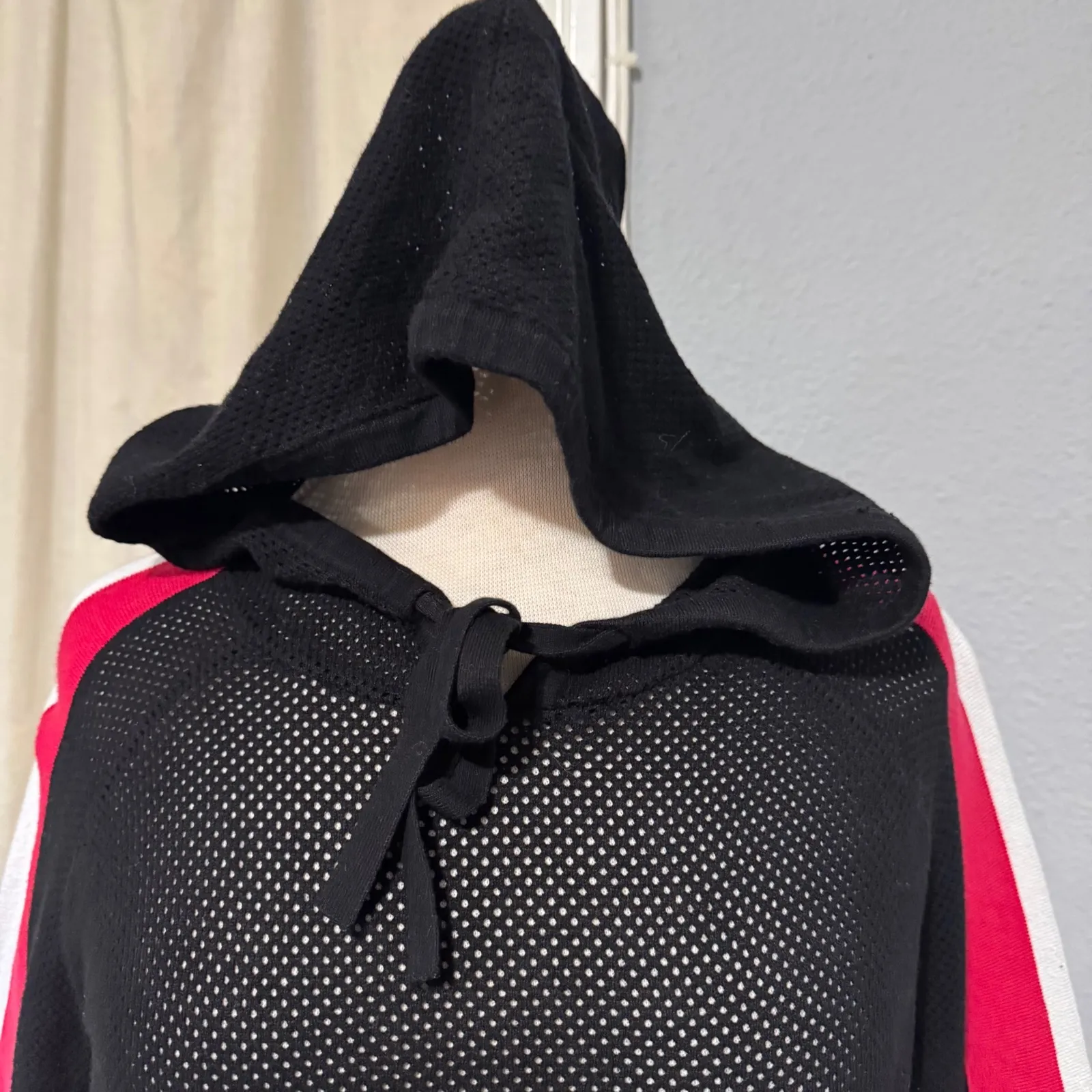 INC International Concepts Women Black Mesh Knit Hooded Sweater Top Size M Size M - Image 2